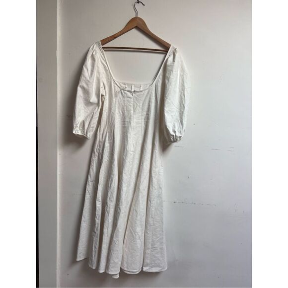 STAUD Women's White Swells Linen Blend Midi Fit & Flare Dress Size 12 NWOT - Picture 5 of 8